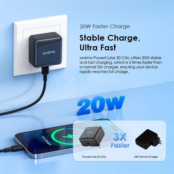 Oraimo PowerCube 20 Chic 20W GaN Wall Charger Kit with Type-C to Lightning Cable Oraimo PowerCube 20 Chic 20W GaN Wall Charger Kit with Type-C to Lightning Cable