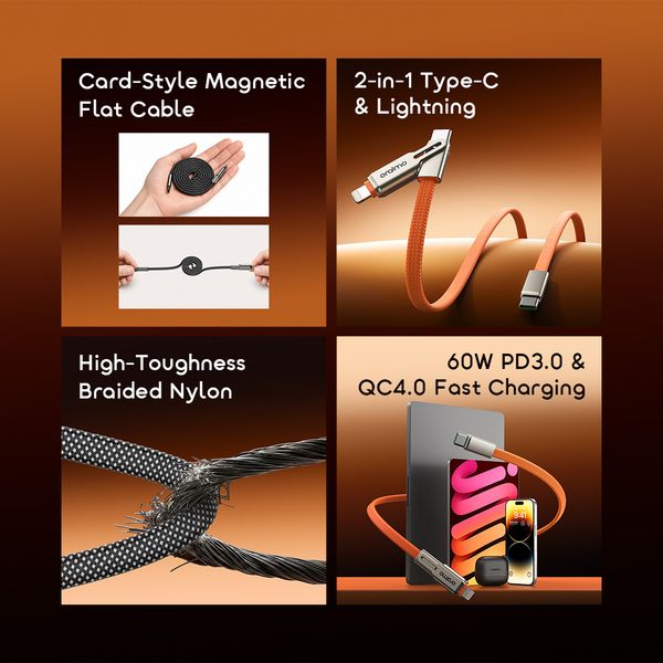 Oraimo SpeedLine 4 Magnetic 2-IN-1 60W Fast Charge Cable Oraimo SpeedLine 4 Magnetic 2-IN-1 60W Fast Charge Cable
